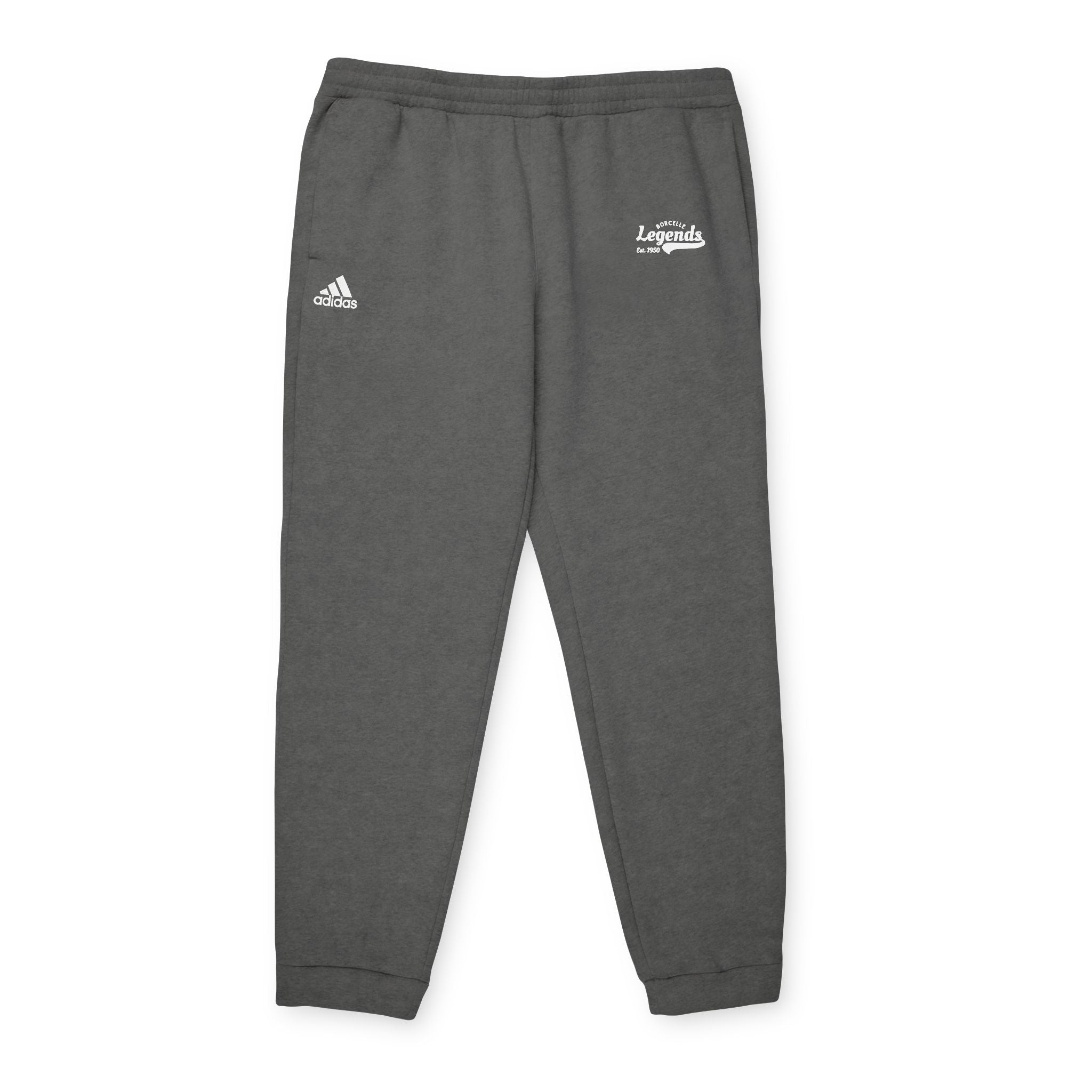 Gray sweatpants with Adidas logo on a white background