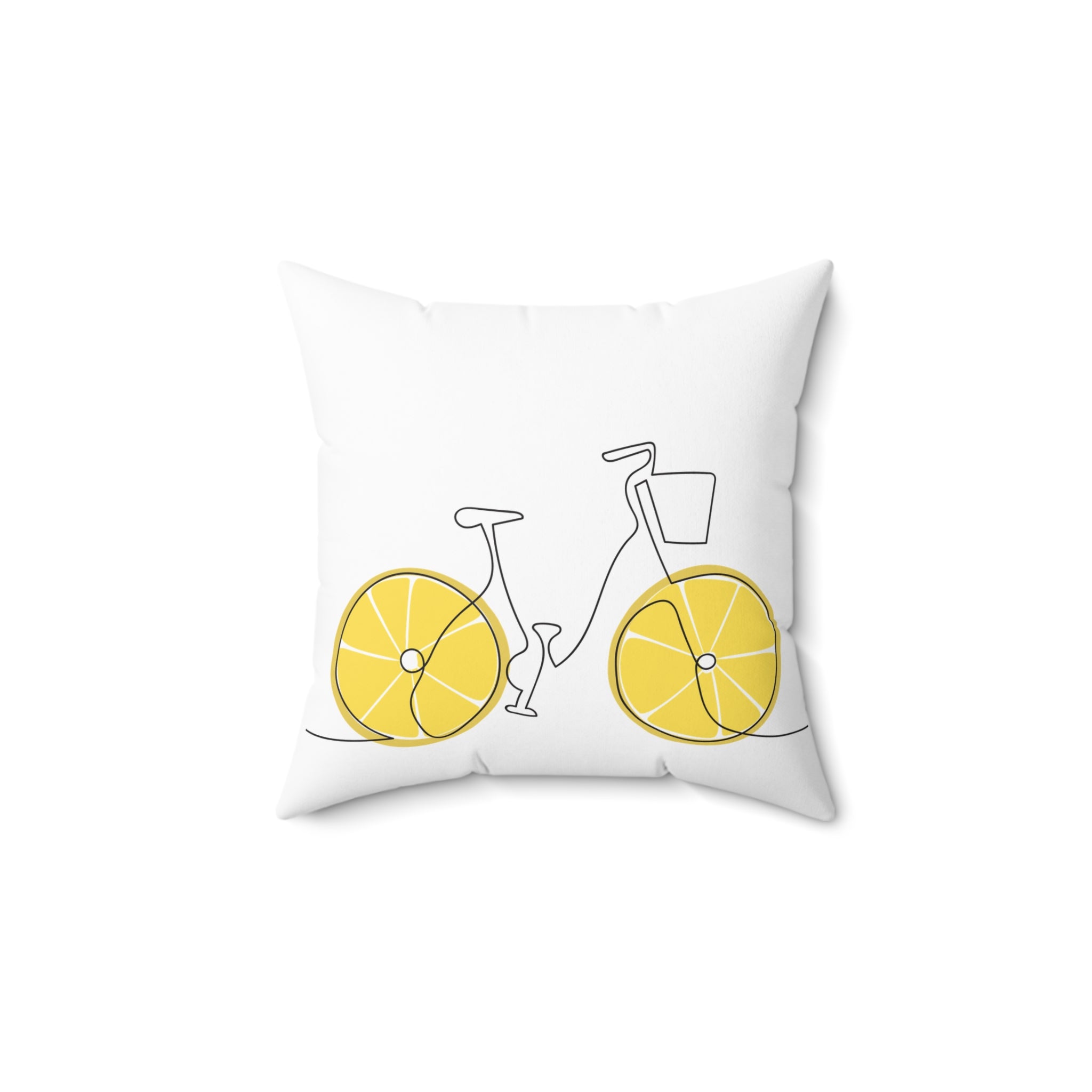 White pillow with a bicycle design on a white background