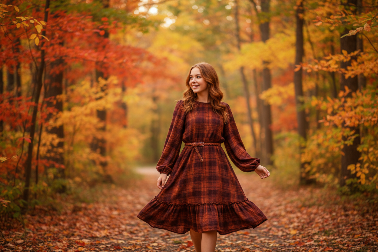 teen women with fall dress fashion lifestyle image