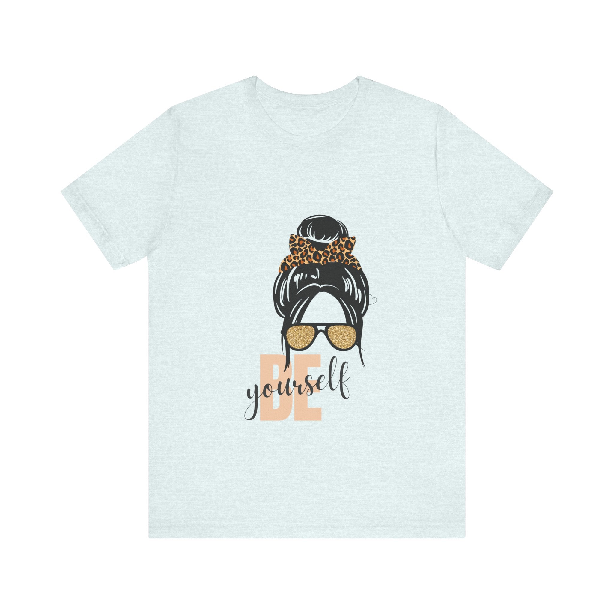 Be Yourself Leopard Bun Girl T-Shirt - Glitter Sunglasses Graphic Shirt