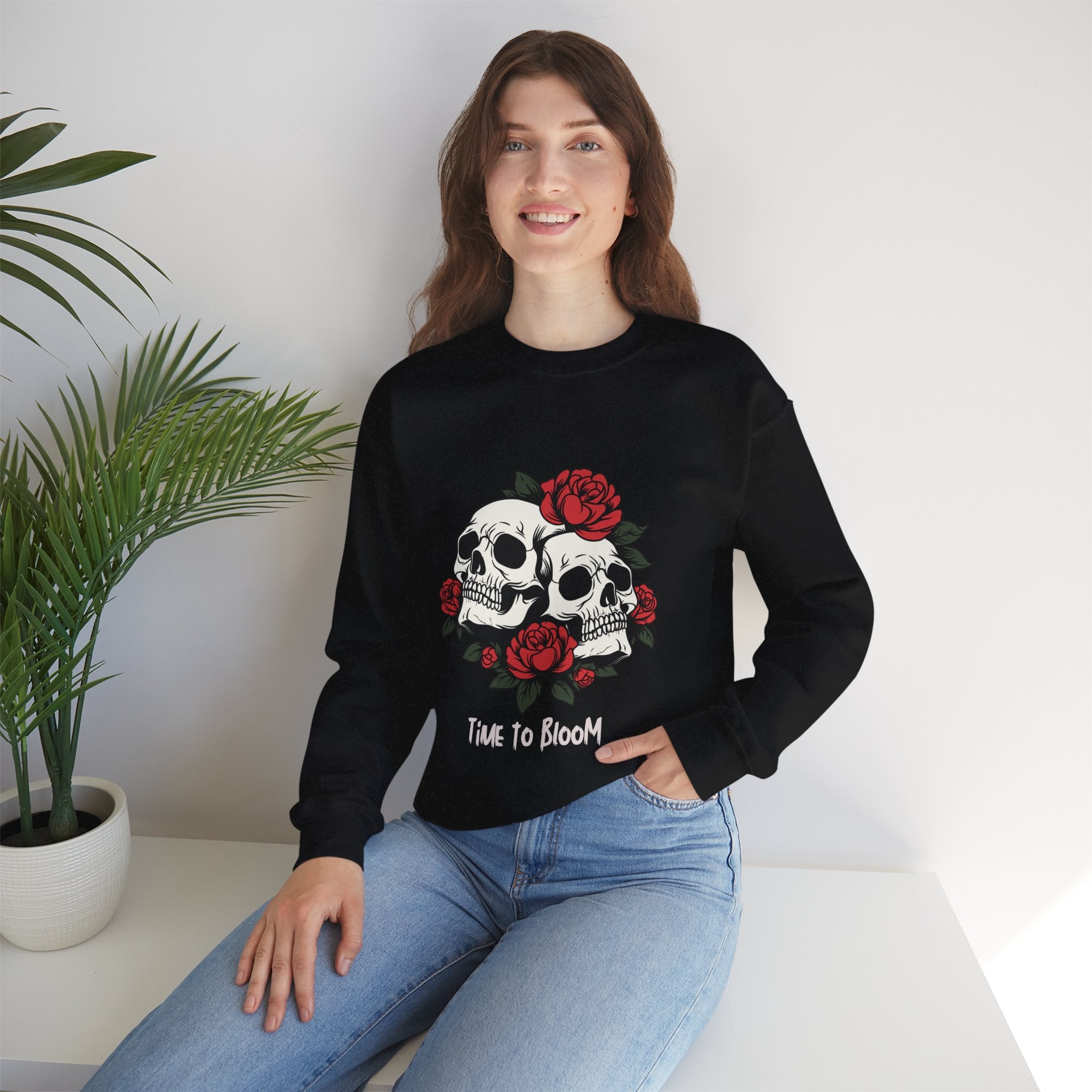 Time to Bloom Skull & Rose Sweatshirt – Gothic Floral T- Shirt