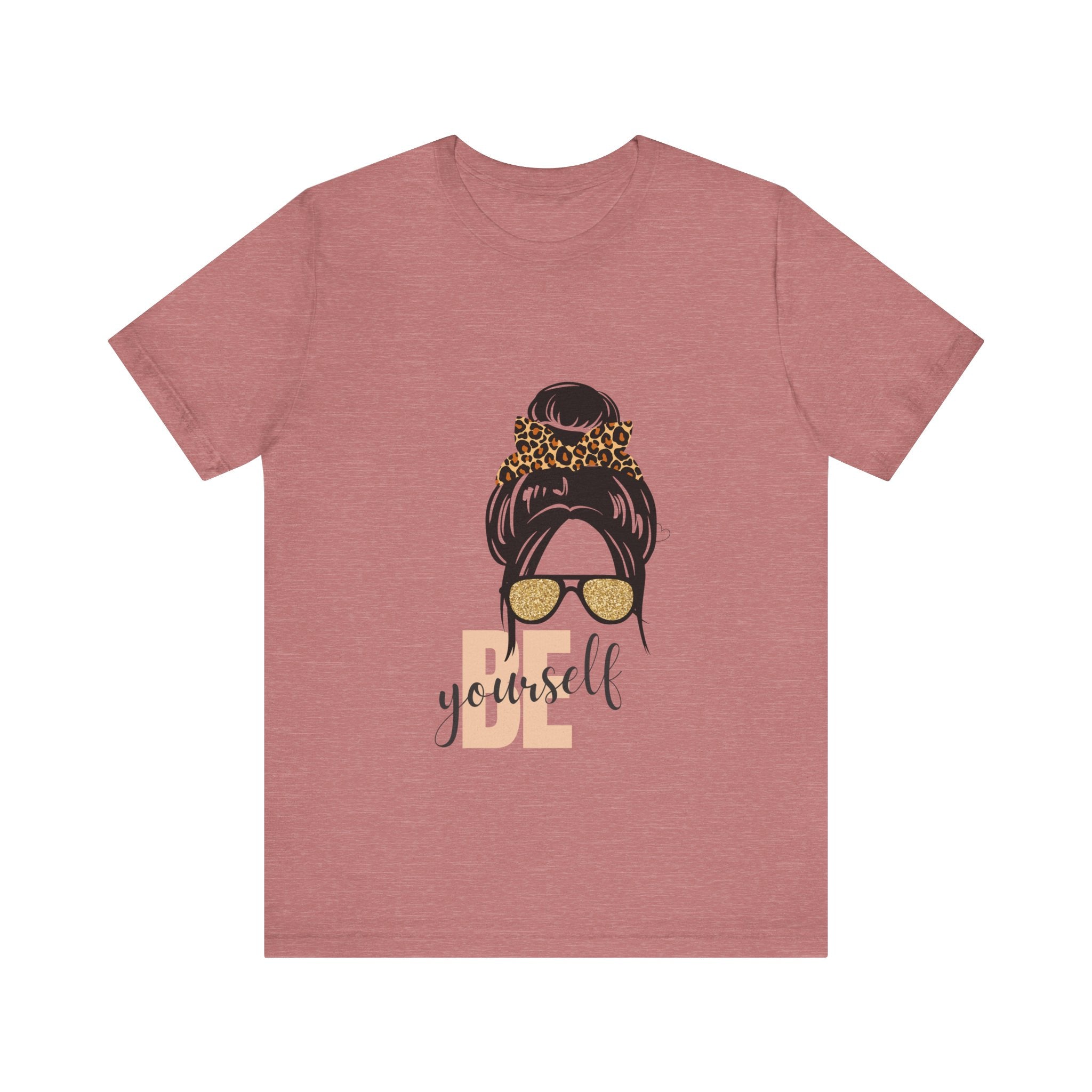 Be Yourself Leopard Bun Girl T-Shirt - Glitter Sunglasses Graphic Shirt