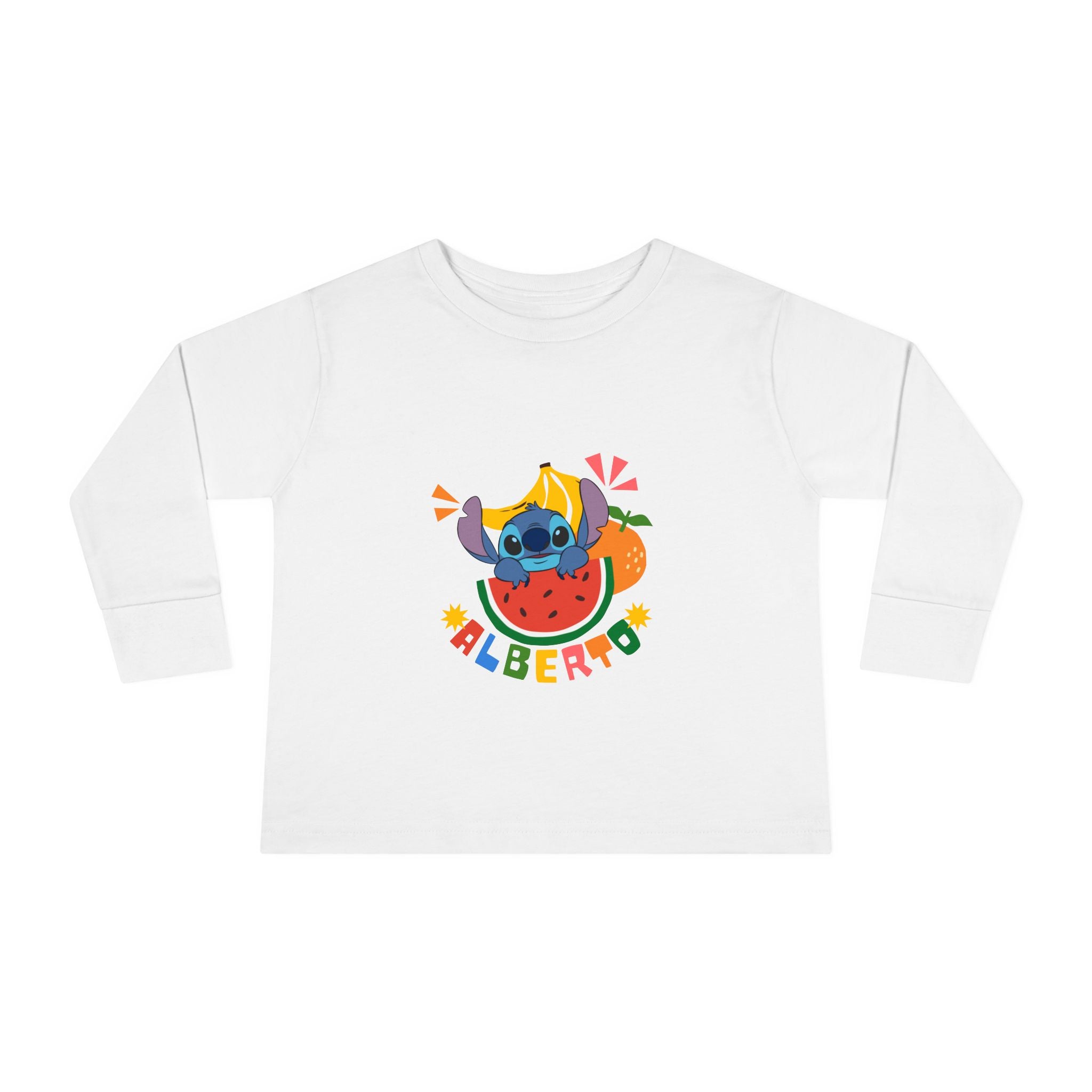 Stitch Fruit Splash Kids Tee – Personalized "ALBERTO" Shirt