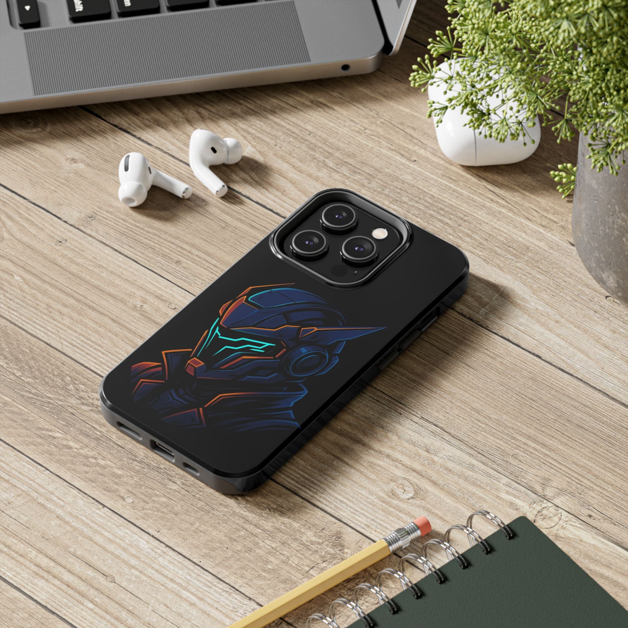 Cyberpunk Helmet iPhone Case – Futuristic Neon Tough Phone Cover