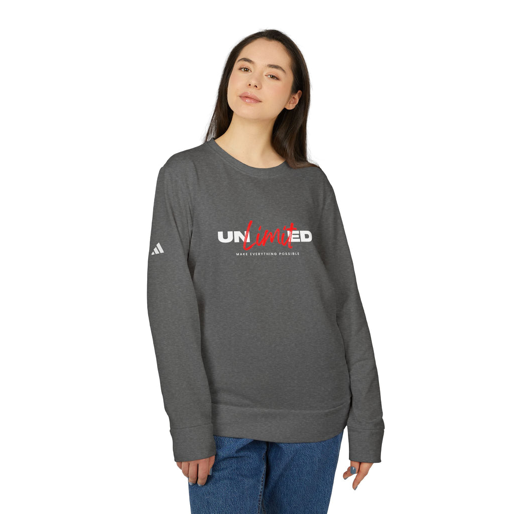 Unlimited Crewneck Sweatshirt — Bold Red Script Motivational Graphic Women's