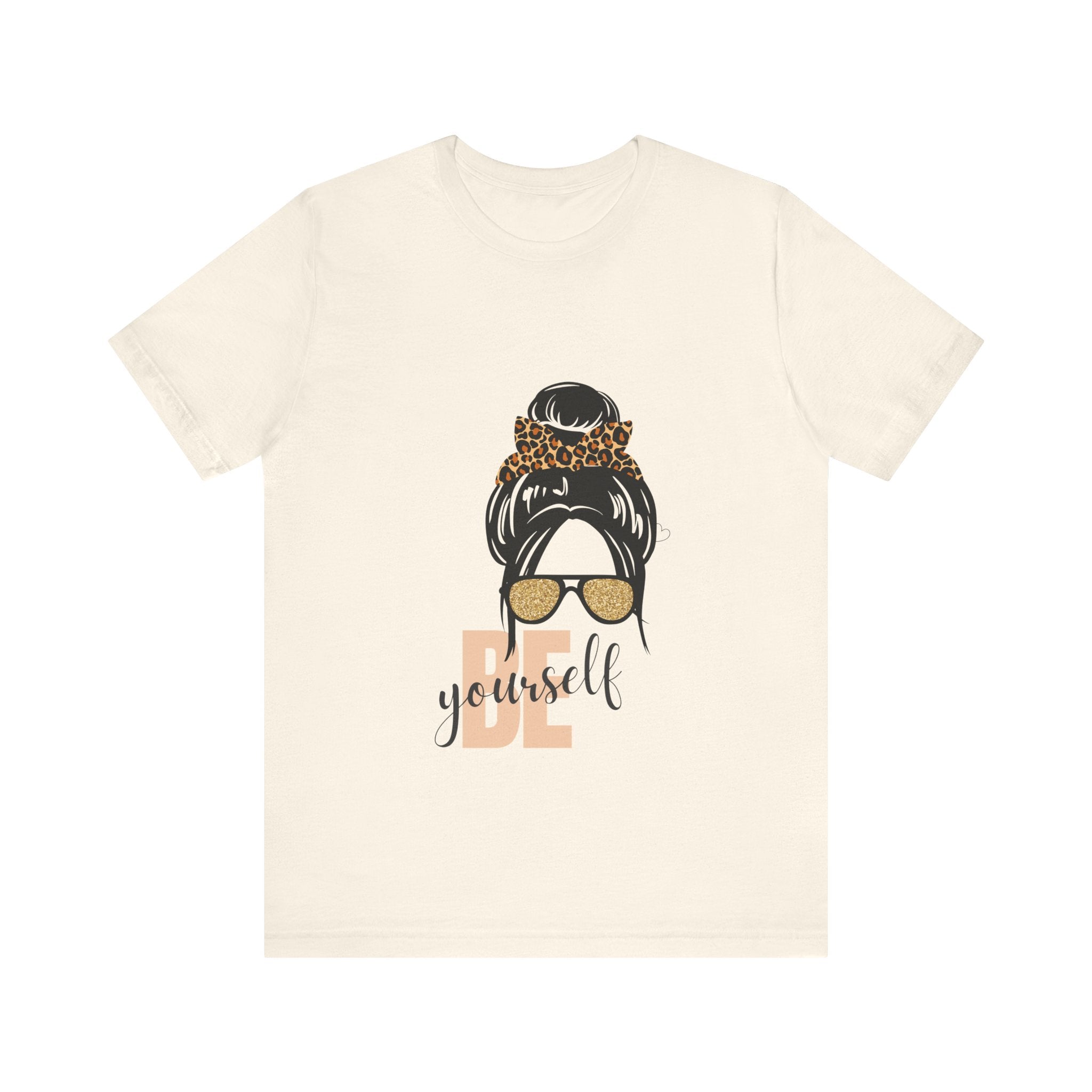Be Yourself Leopard Bun Girl T-Shirt - Glitter Sunglasses Graphic Shirt