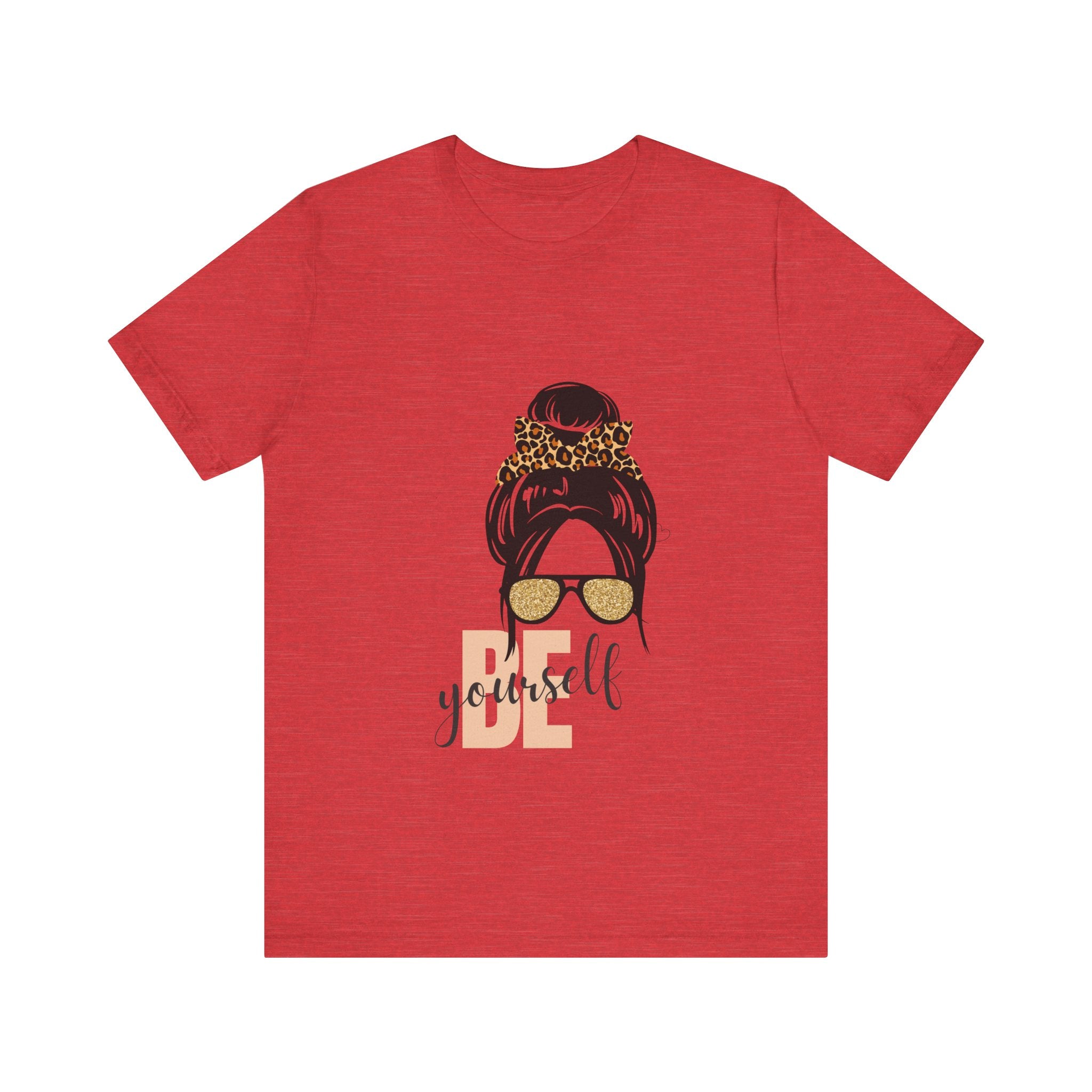 Be Yourself Leopard Bun Girl T-Shirt - Glitter Sunglasses Graphic Shirt