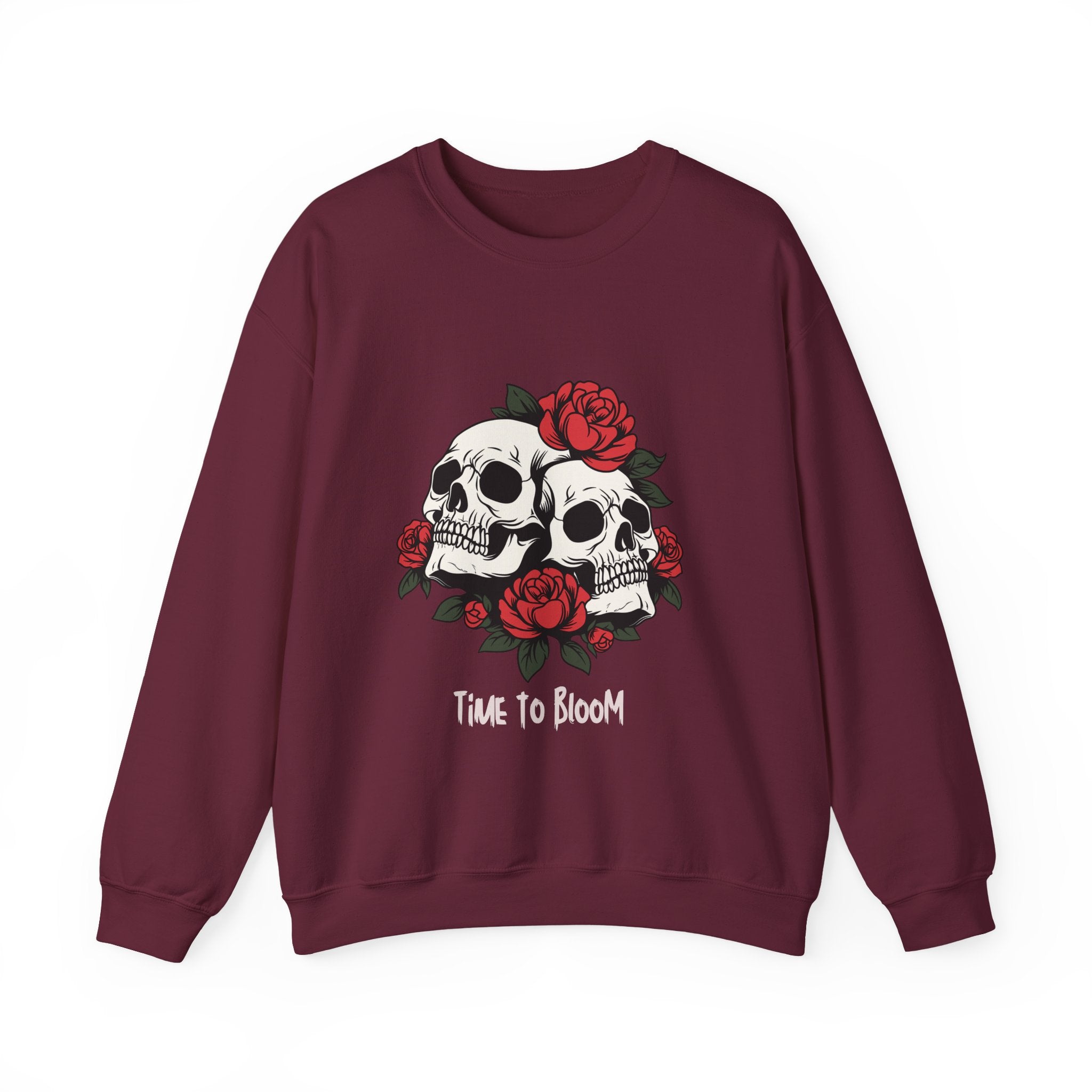 Time to Bloom Skull & Rose Sweatshirt – Gothic Floral Women's T- Shirt
