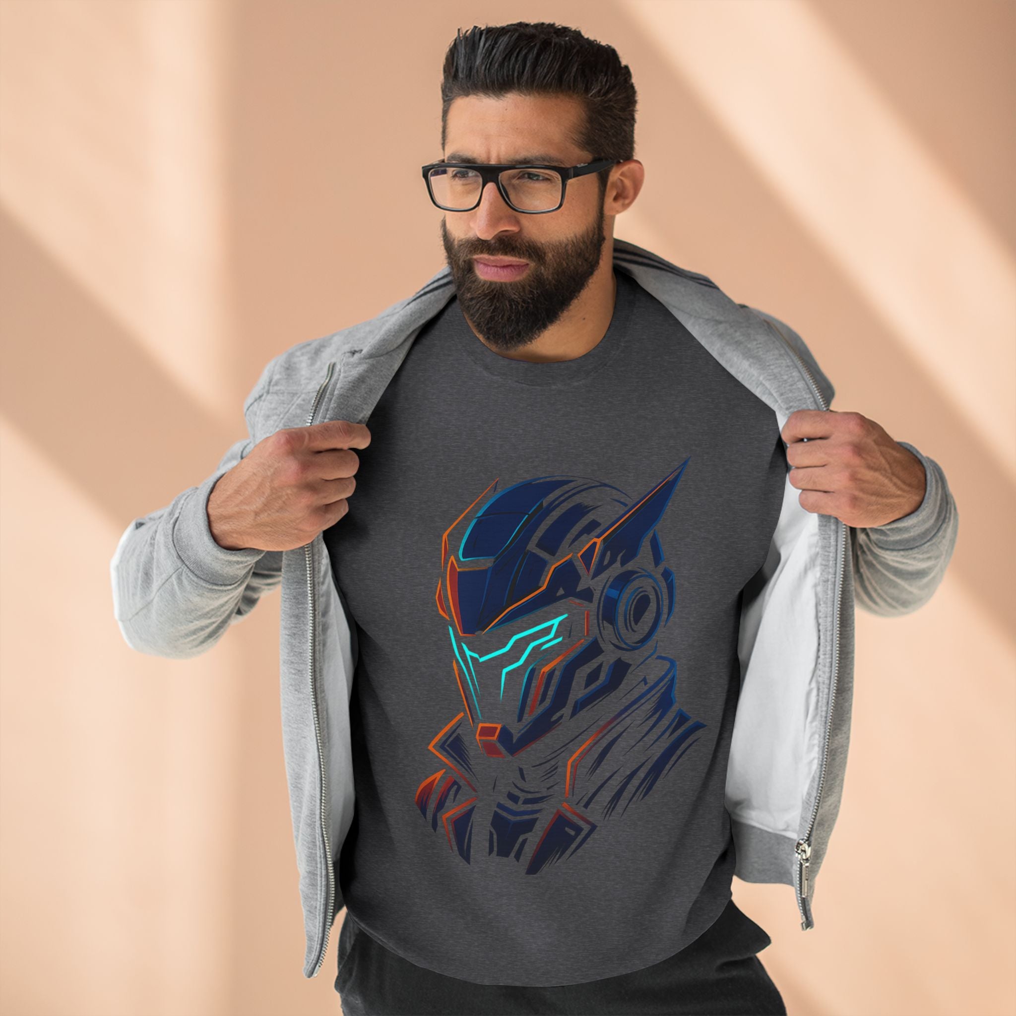 Cyberpunk Samurai Helmet Neon T-Shirt – Futuristic Anime Streetwear