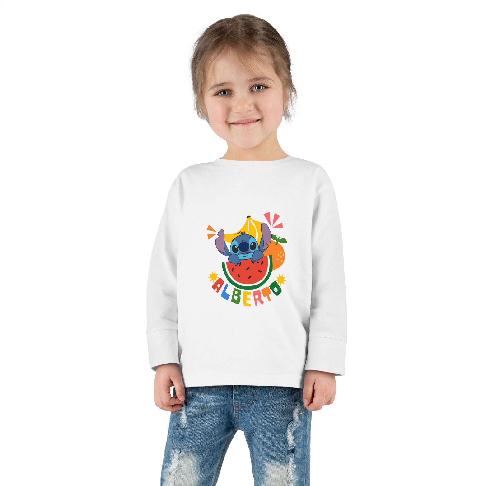 Stitch Fruit Splash Kids Tee – Personalized "ALBERTO" Shirt