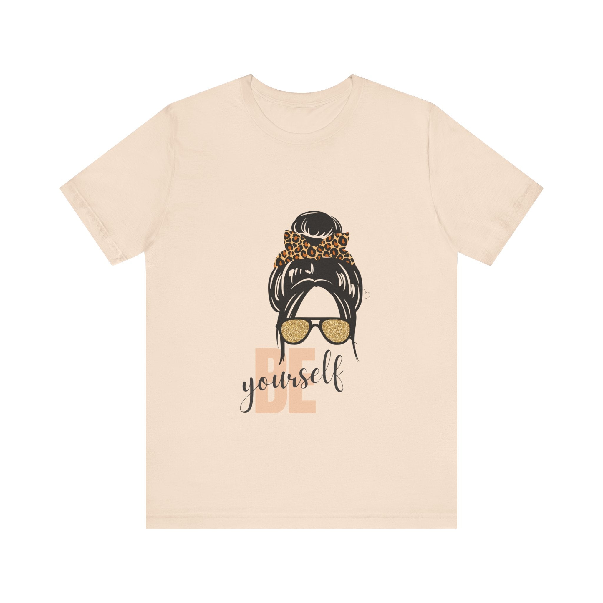 Be Yourself Leopard Bun Girl T-Shirt - Glitter Sunglasses Graphic Shirt