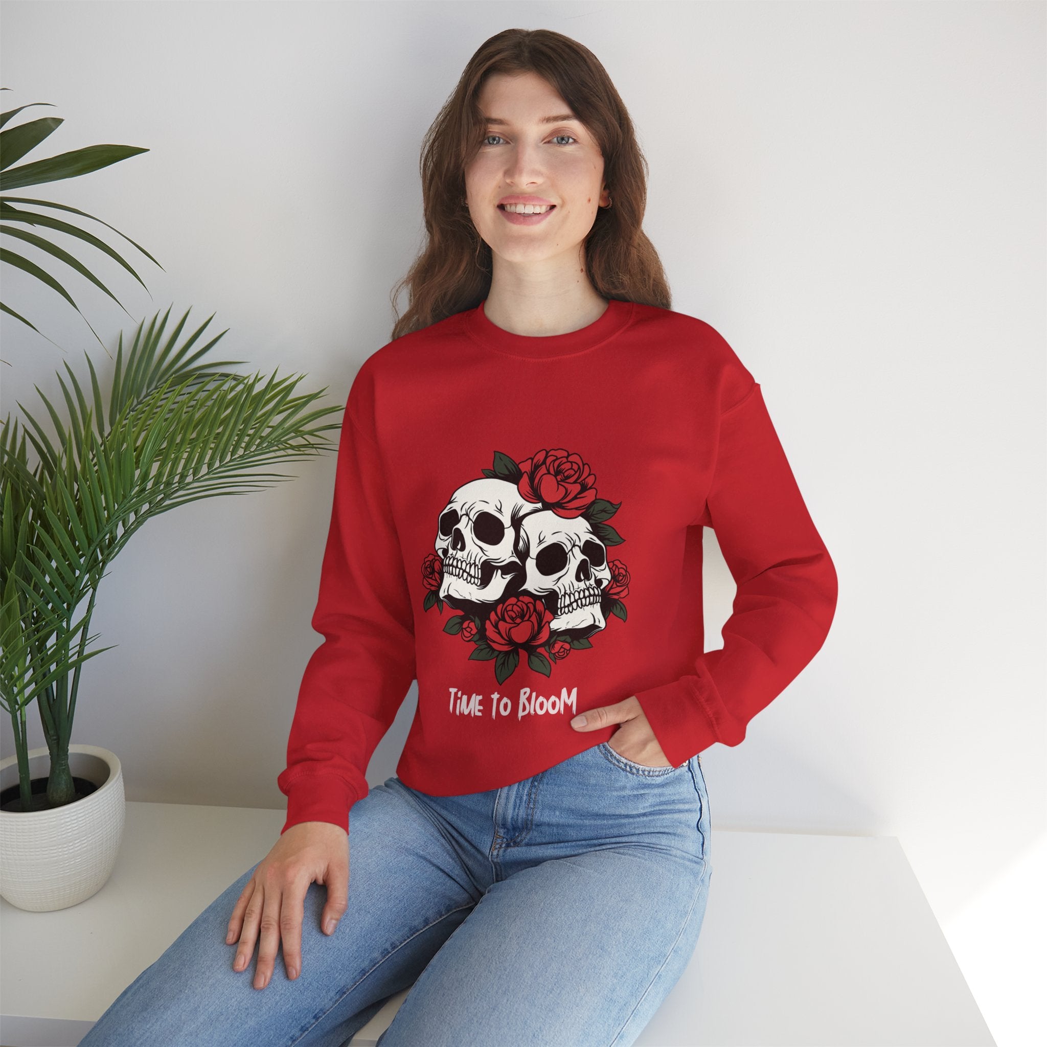 Time to Bloom Skull & Rose Sweatshirt – Gothic Floral T- Shirt