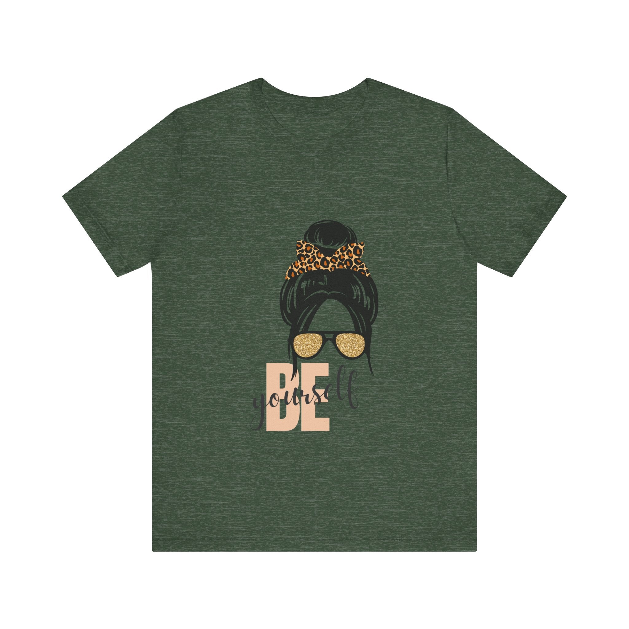 Be Yourself Leopard Bun Girl T-Shirt - Glitter Sunglasses Graphic Shirt