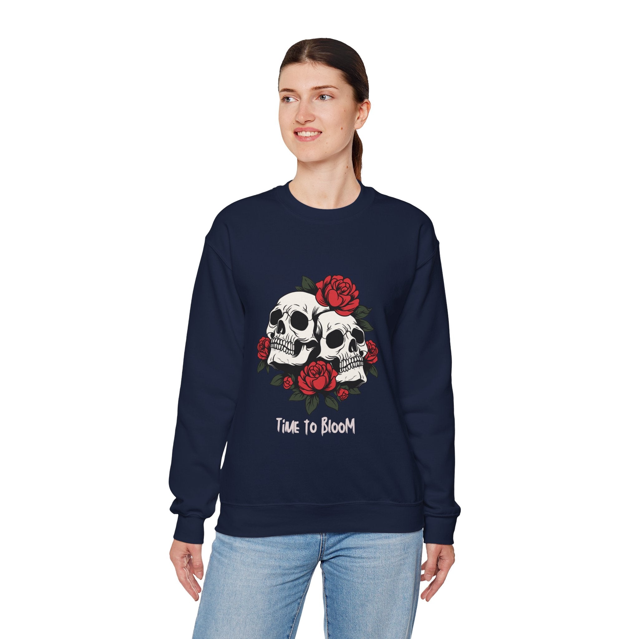 Time to Bloom Skull & Rose Sweatshirt – Gothic Floral T- Shirt