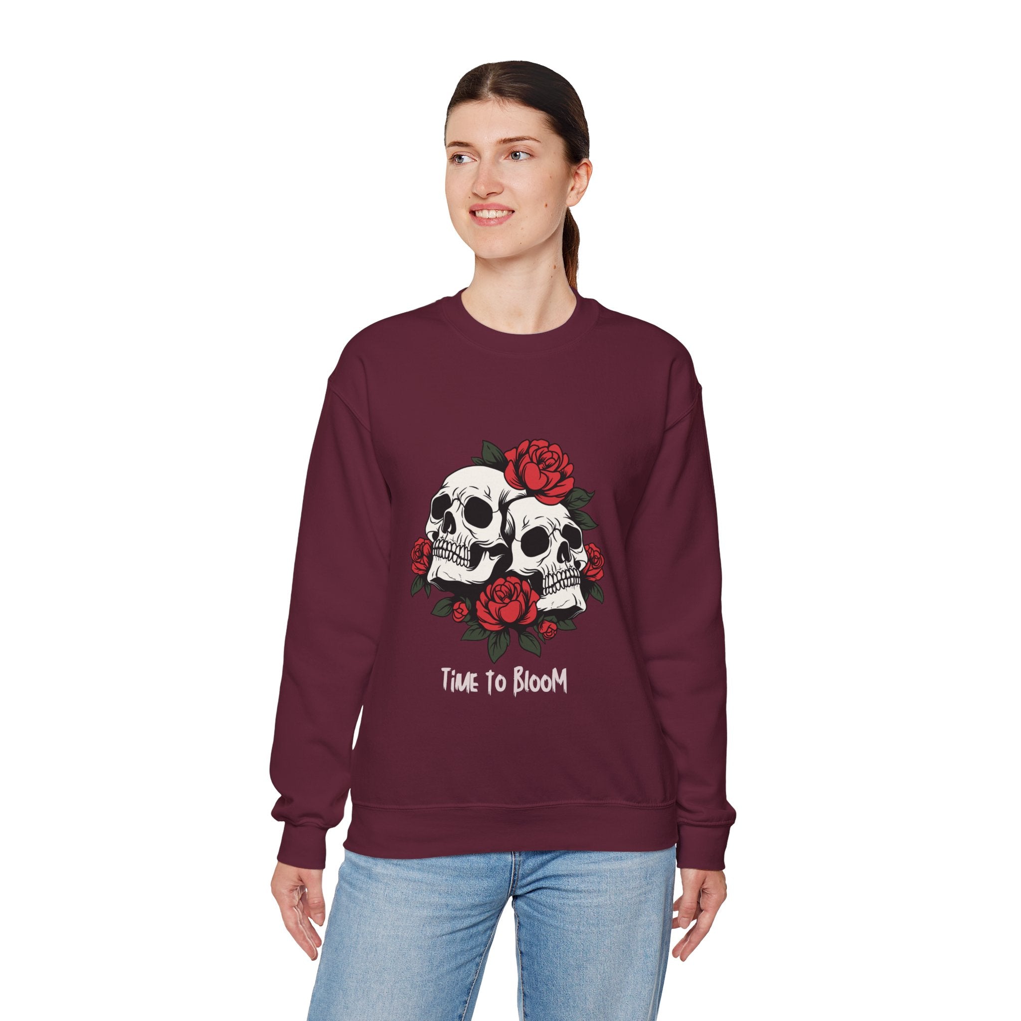Time to Bloom Skull & Rose Sweatshirt – Gothic Floral T- Shirt