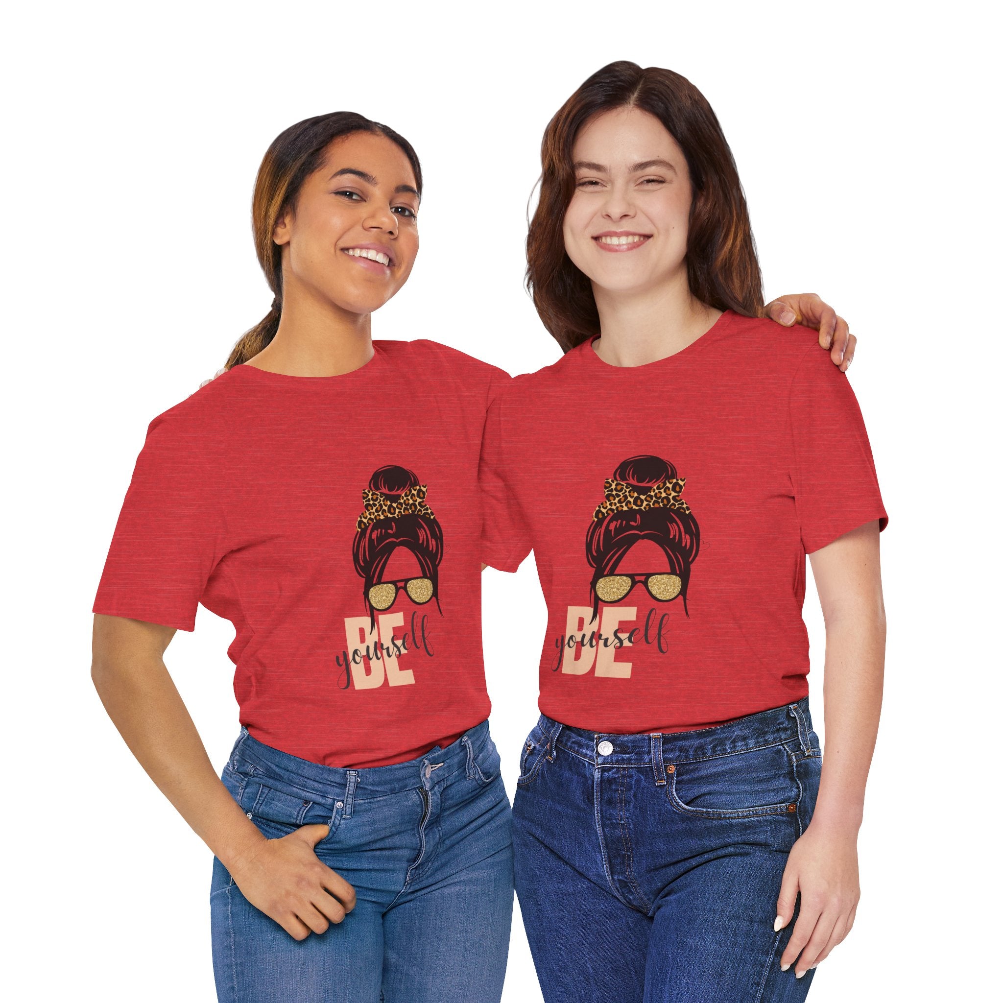 Be Yourself Leopard Bun Girl T-Shirt - Glitter Sunglasses Graphic Shirt
