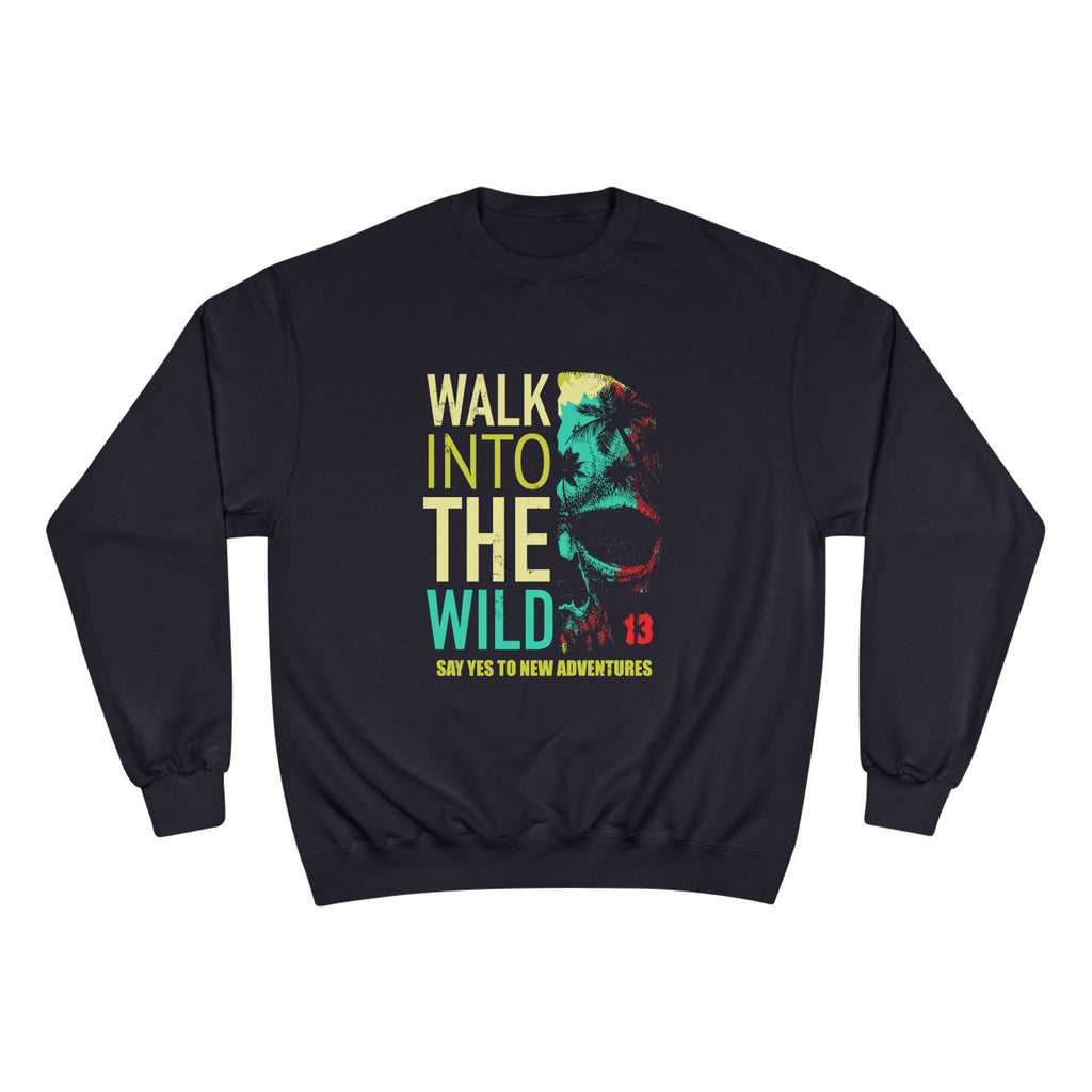 Black sweatshirt with colorful graphic and text on a white background