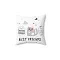 Decorative pillow with cartoon cats and 'Best Friends' text on a white background