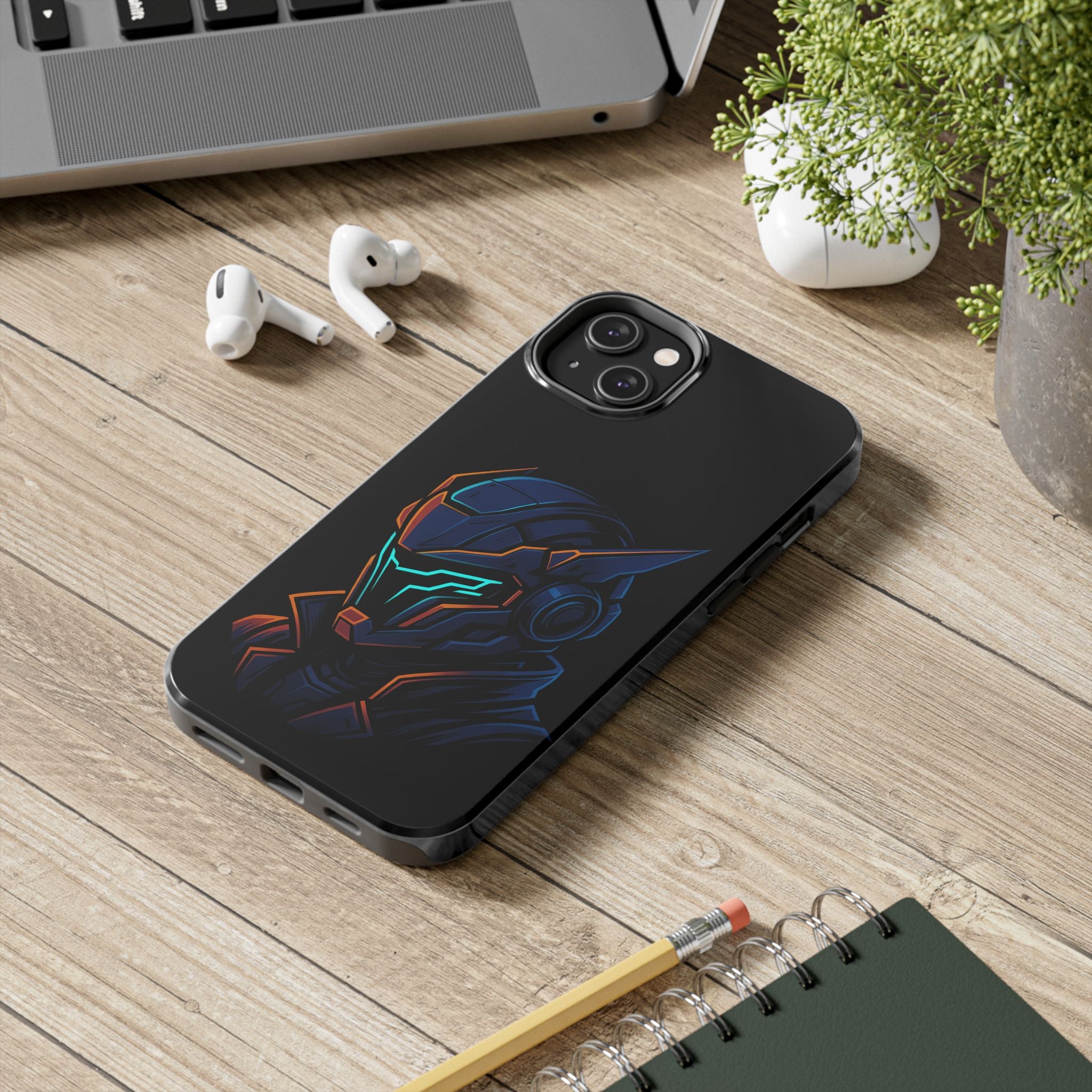 Cyberpunk Helmet iPhone Case – Futuristic Neon Tough Phone Cover