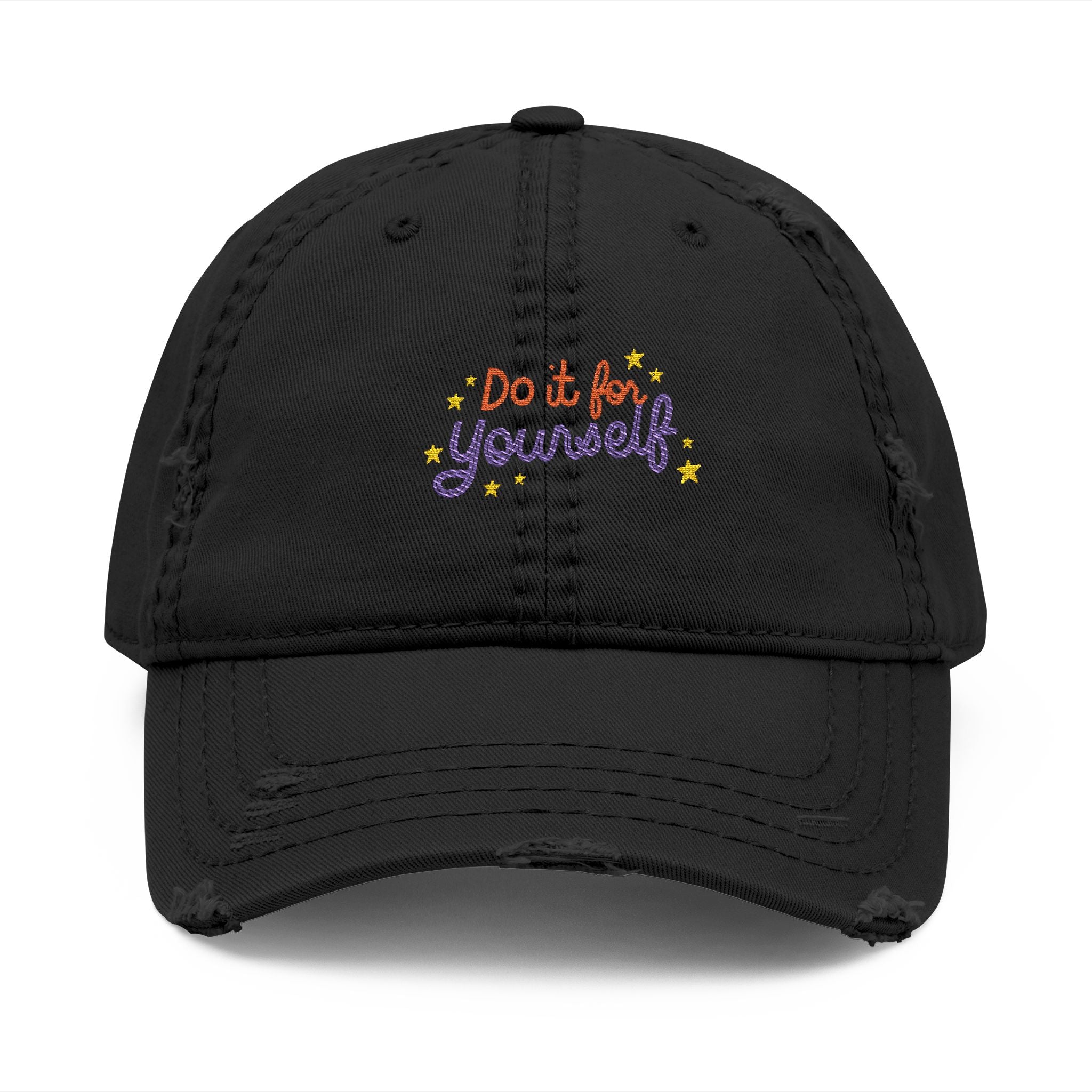 Black cap with 'Do it for yourself' embroidery on a white background