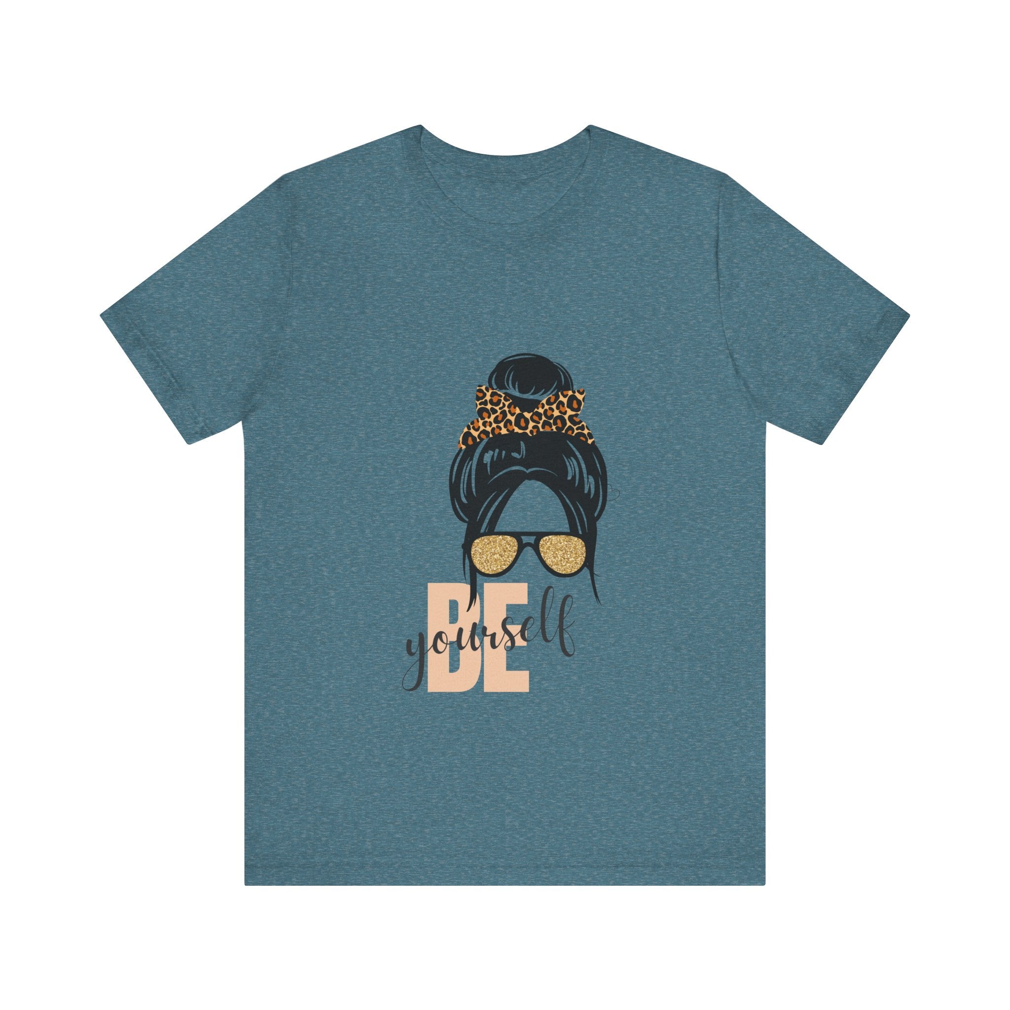Be Yourself Leopard Bun Girl T-Shirt - Glitter Sunglasses Graphic Shirt