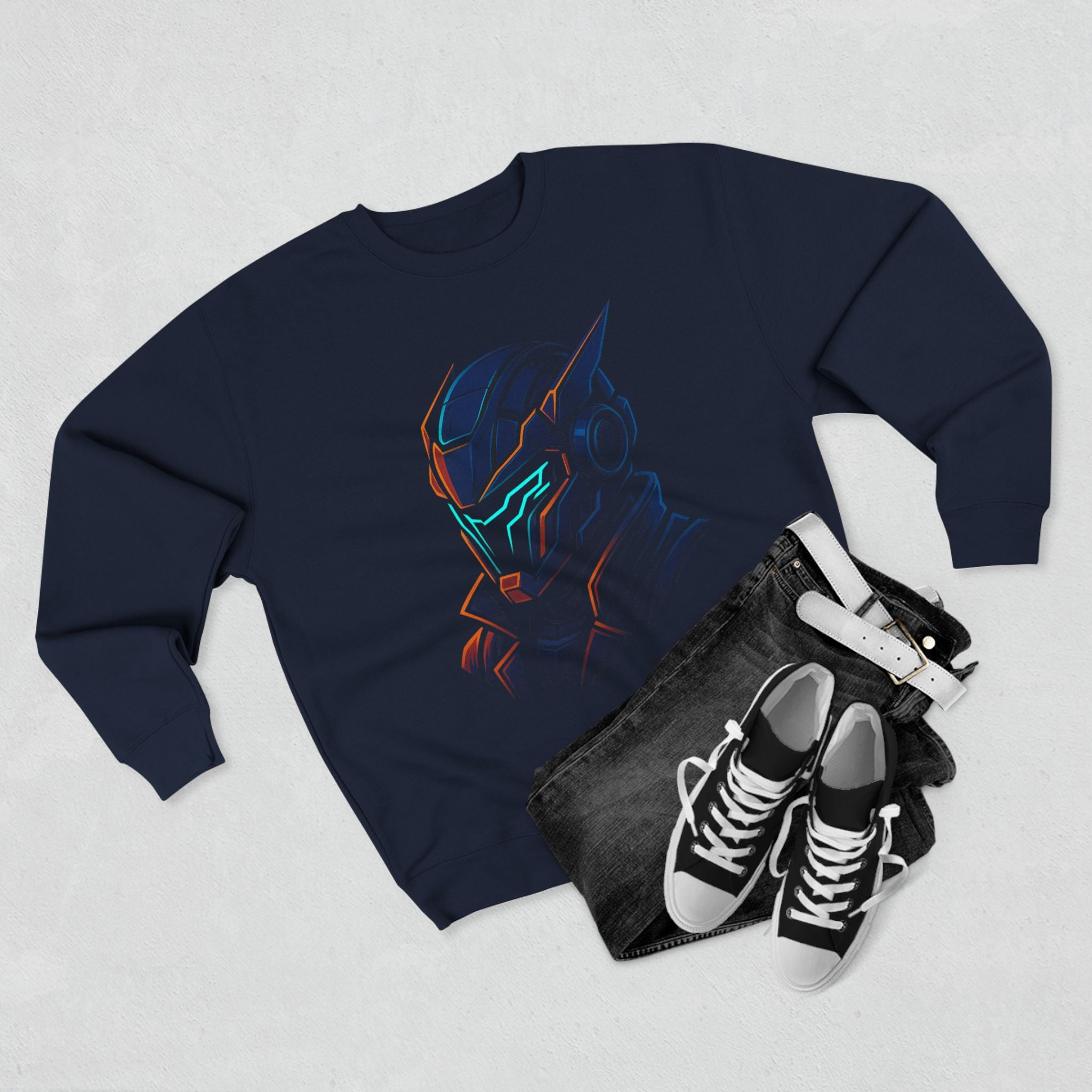 Cyberpunk Samurai Helmet Neon T-Shirt – Futuristic Anime Streetwear