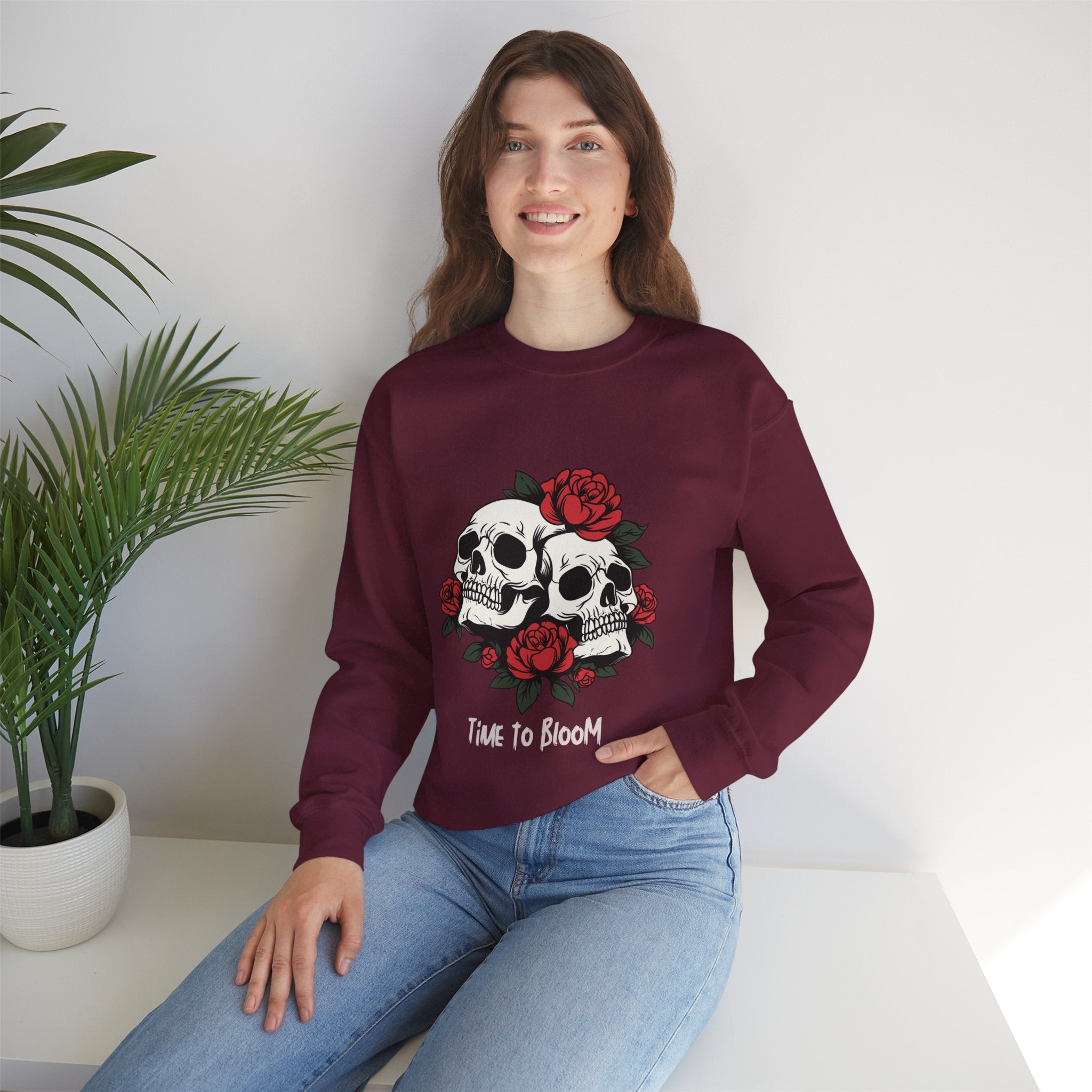 Time to Bloom Skull & Rose Sweatshirt – Gothic Floral T- Shirt