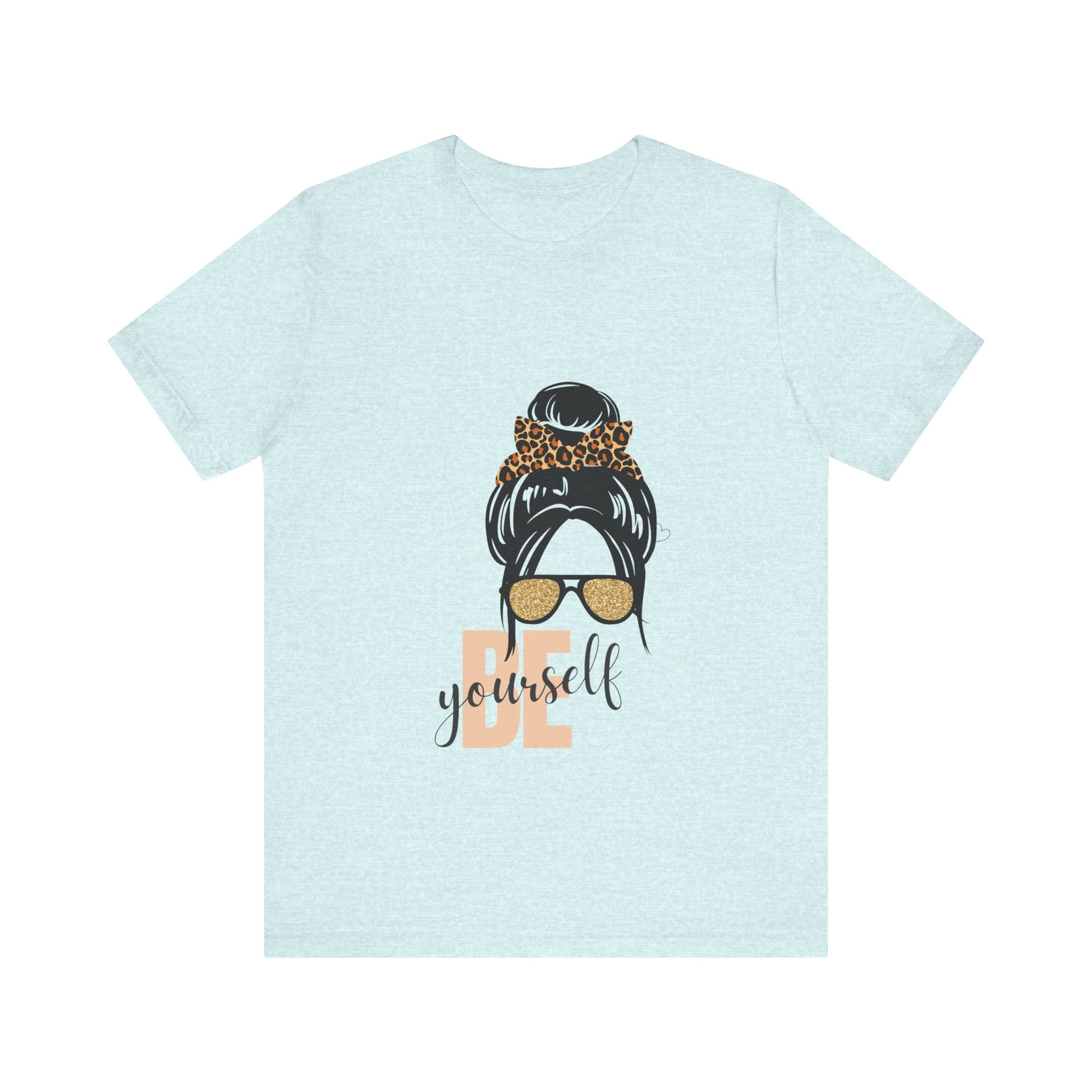 Be Yourself Leopard Bun Girl T-Shirt - Glitter Sunglasses Graphic Shirt