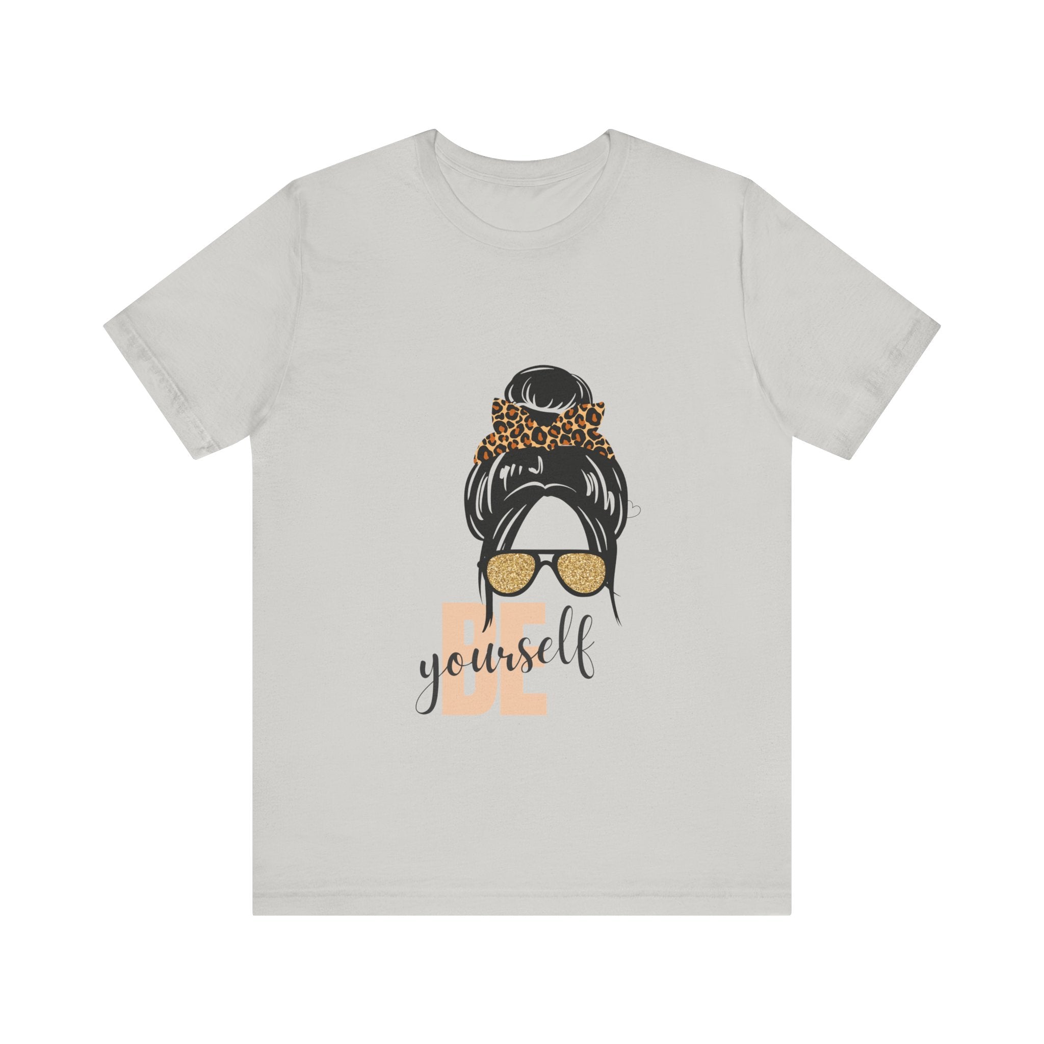 Be Yourself Leopard Bun Girl T-Shirt - Glitter Sunglasses Graphic Shirt