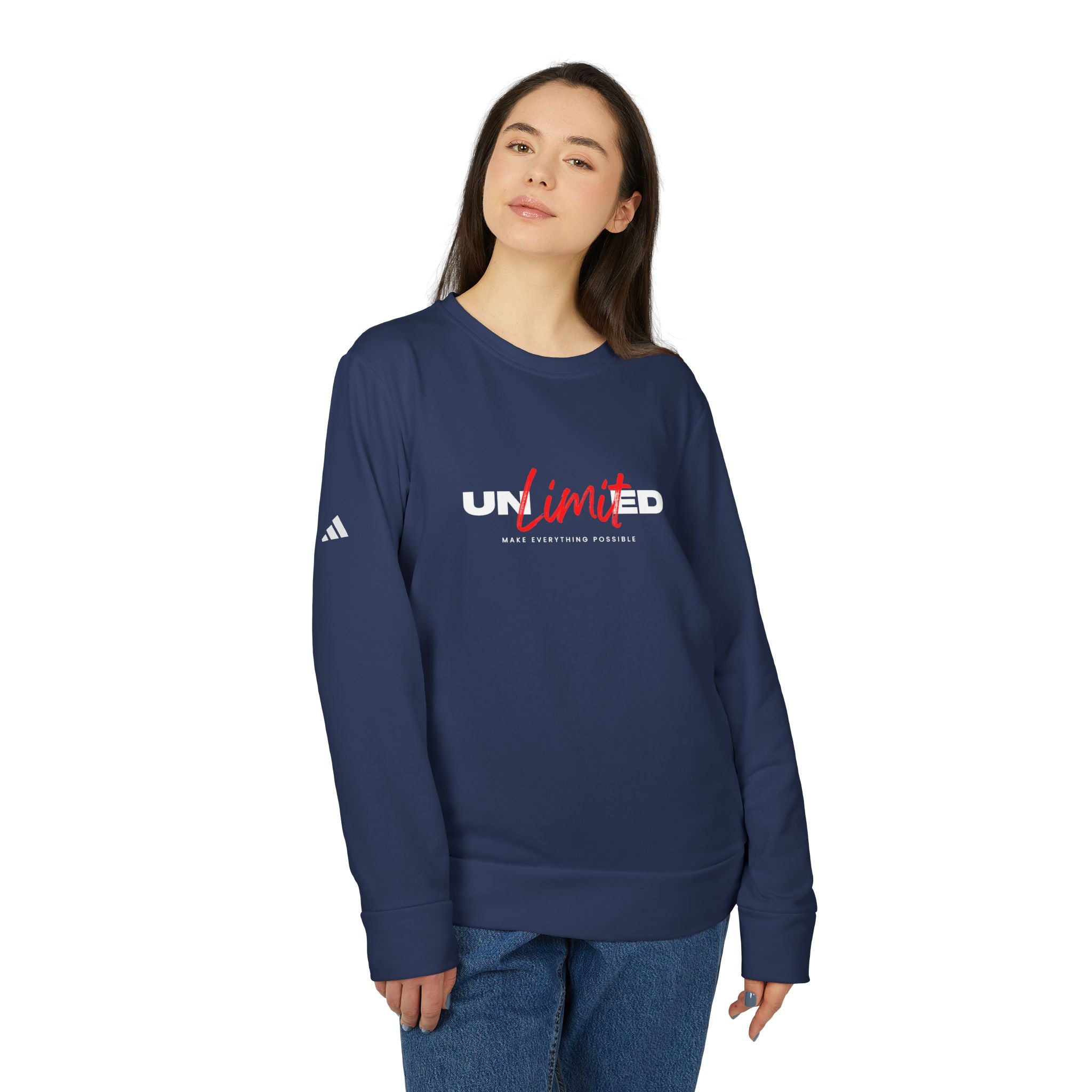 Unlimited Crewneck Sweatshirt — Bold Red Script Motivational Graphic Women's