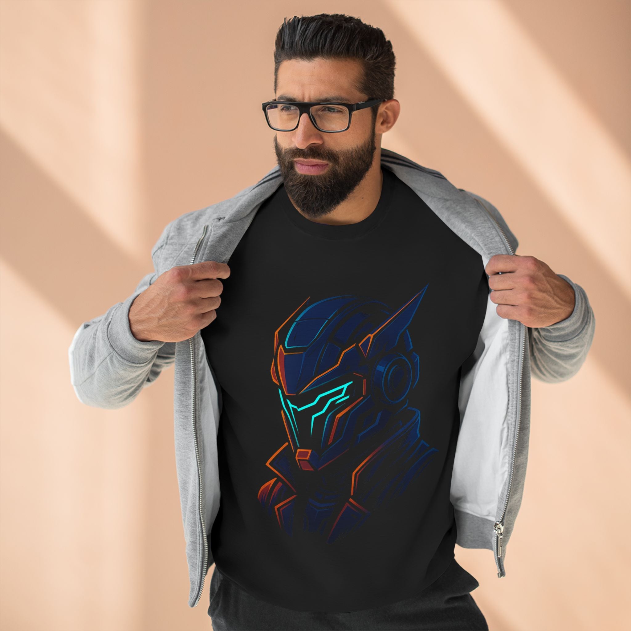 Cyberpunk Samurai Helmet Neon T-Shirt – Futuristic Anime Streetwear