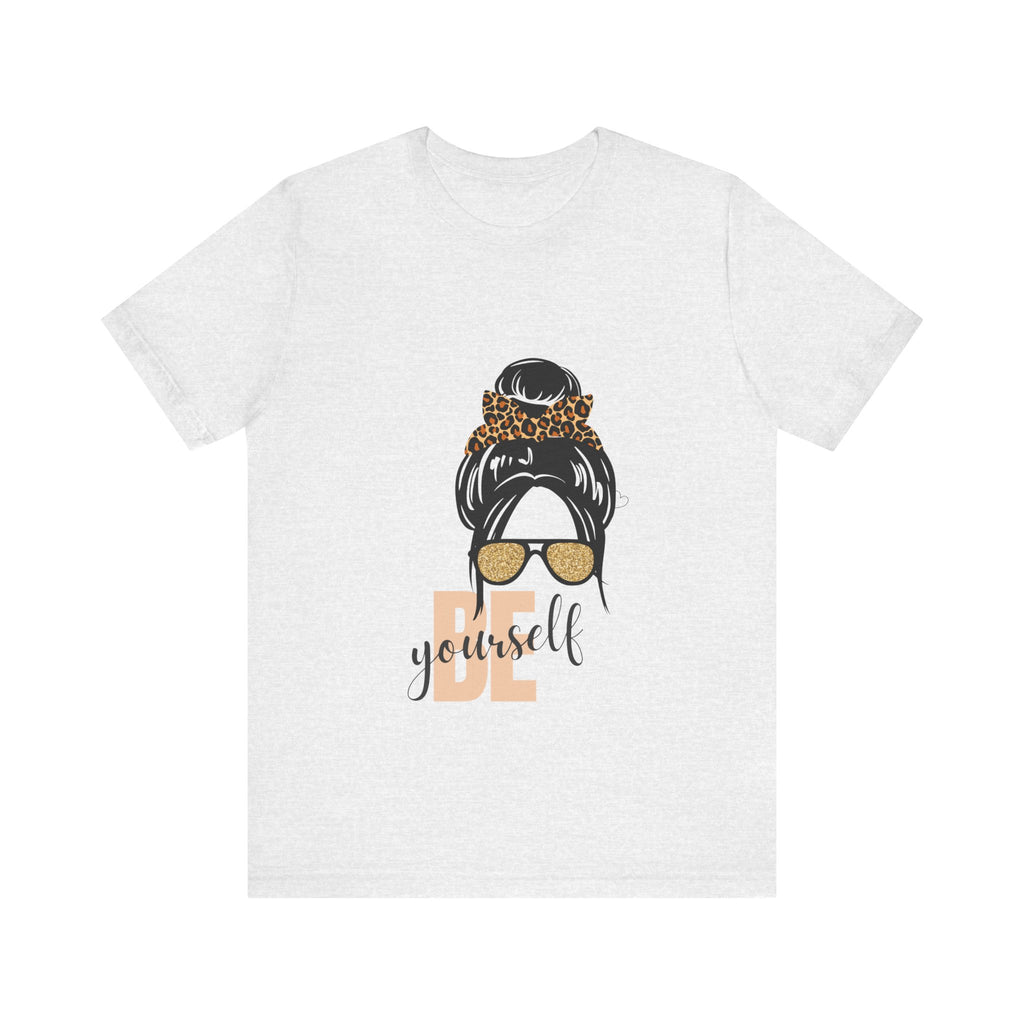 Be Yourself Leopard Bun Girl T-Shirt - Glitter Sunglasses Graphic Shirt