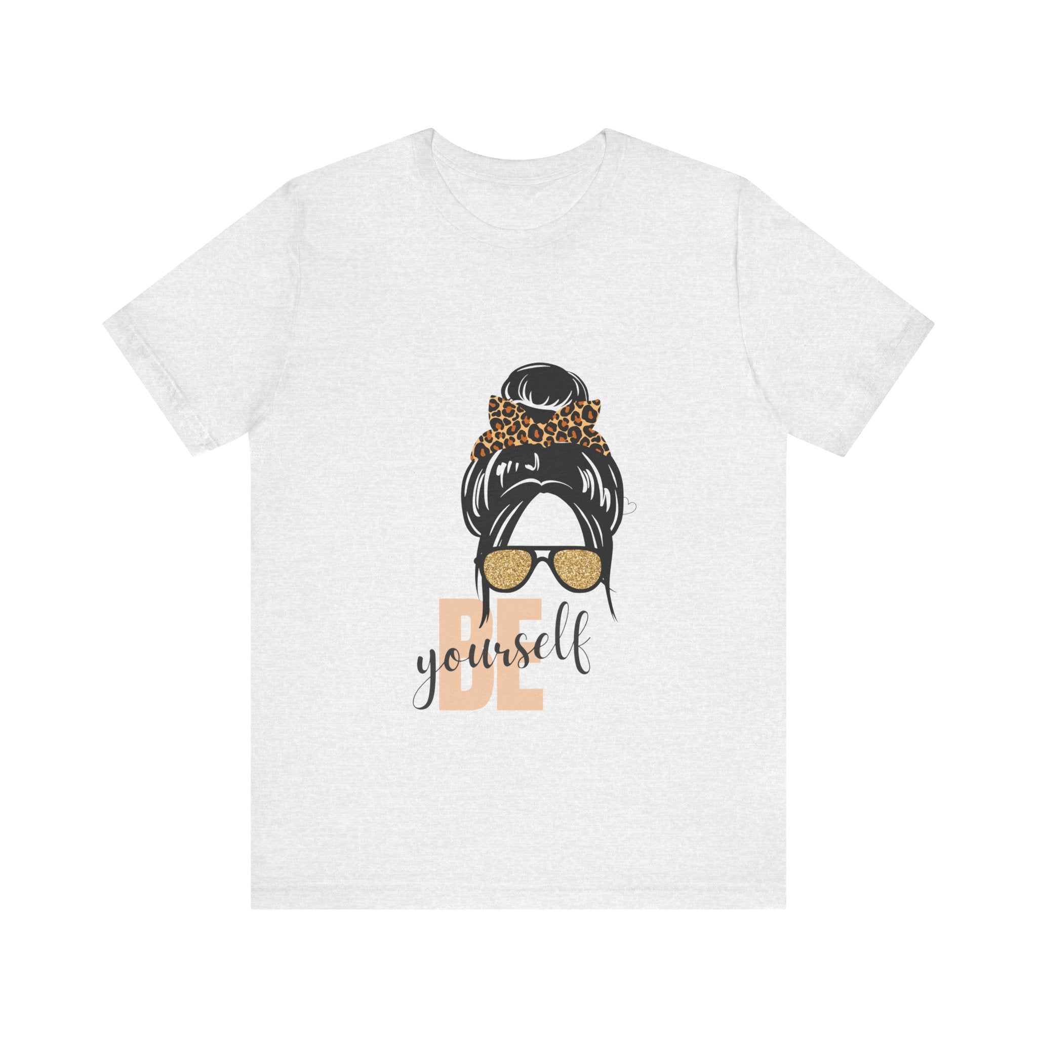 Be Yourself Leopard Bun Girl T-Shirt - Glitter Sunglasses Graphic Shirt