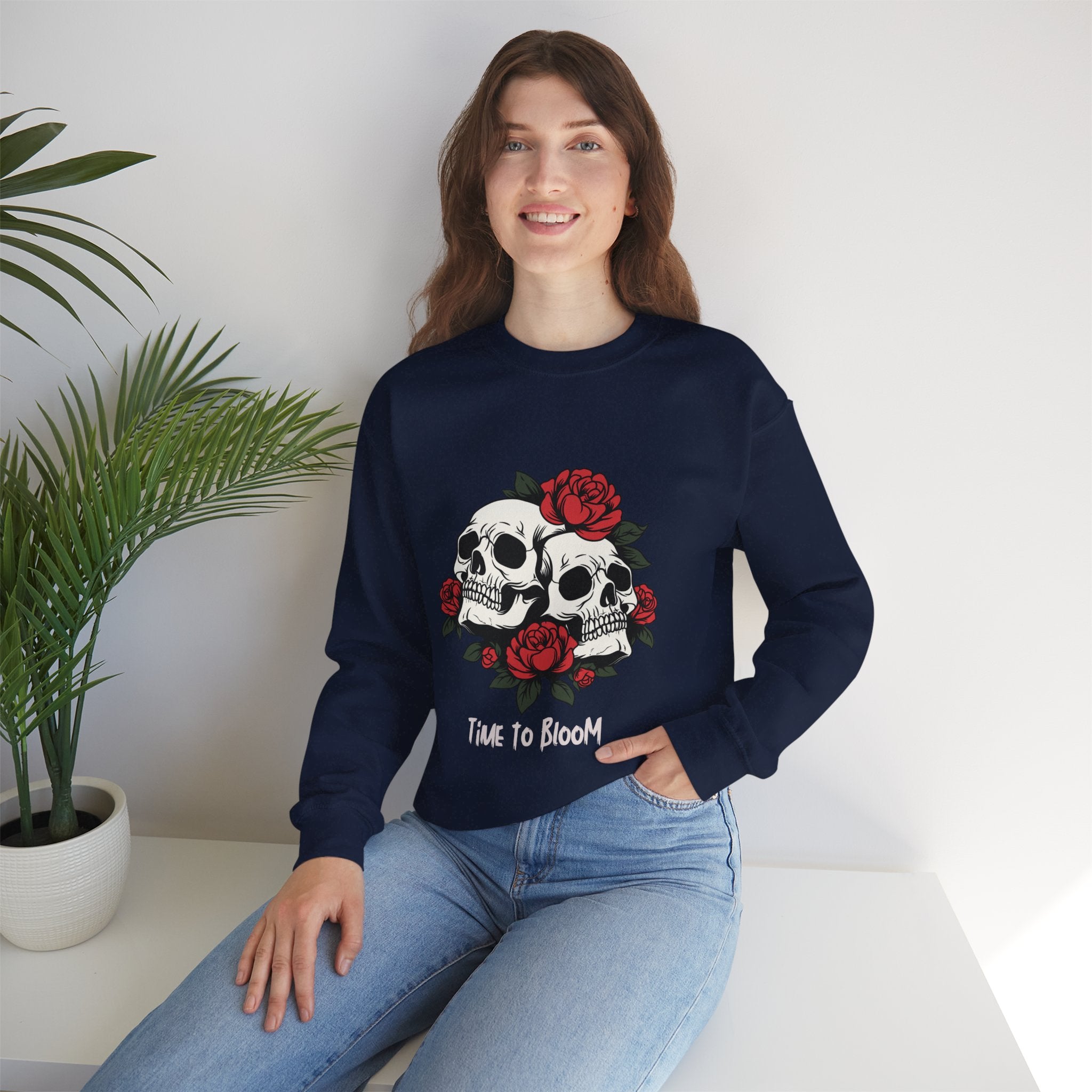 Time to Bloom Skull & Rose Sweatshirt – Gothic Floral T- Shirt