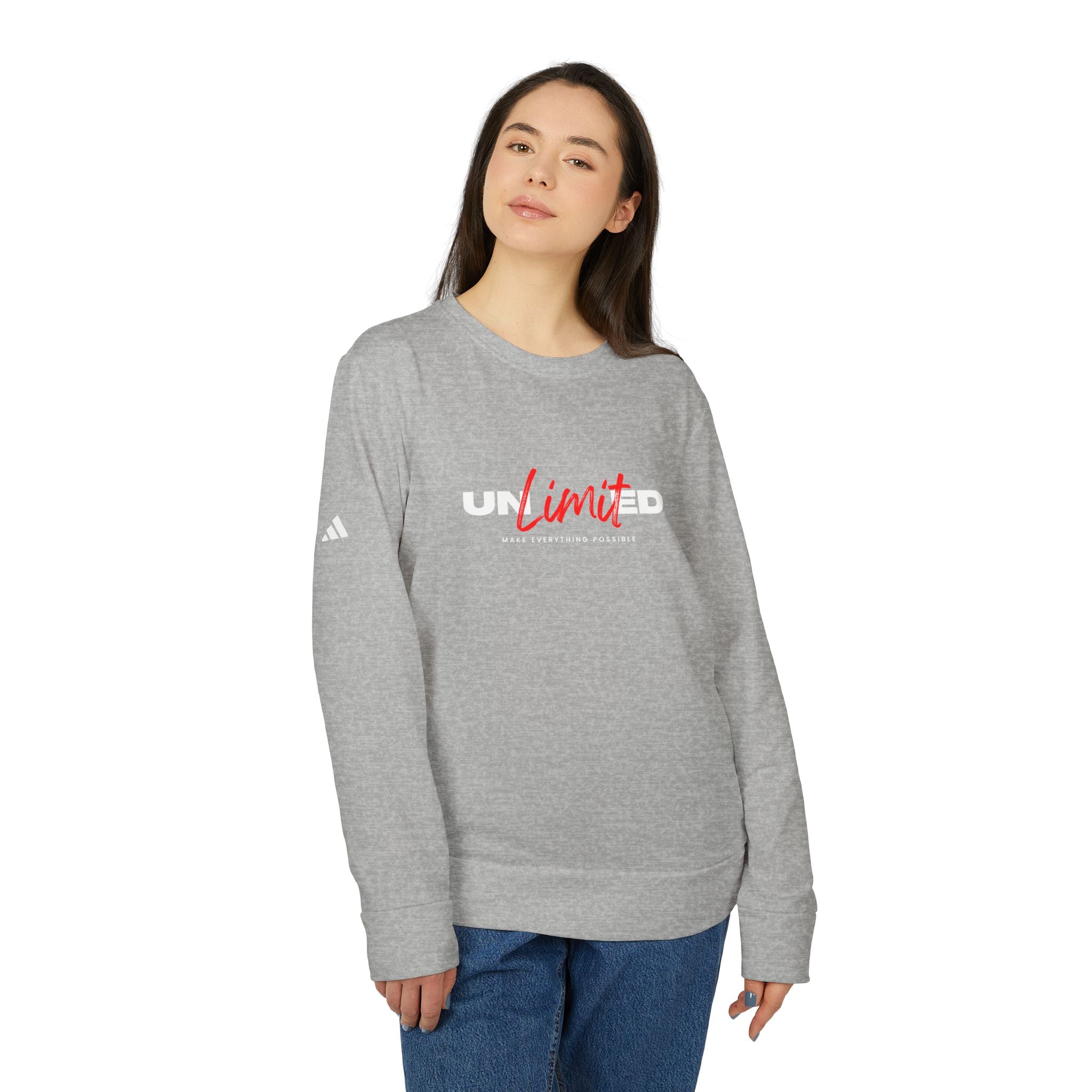 Unlimited Crewneck Sweatshirt — Bold Red Script Motivational Graphic Women's
