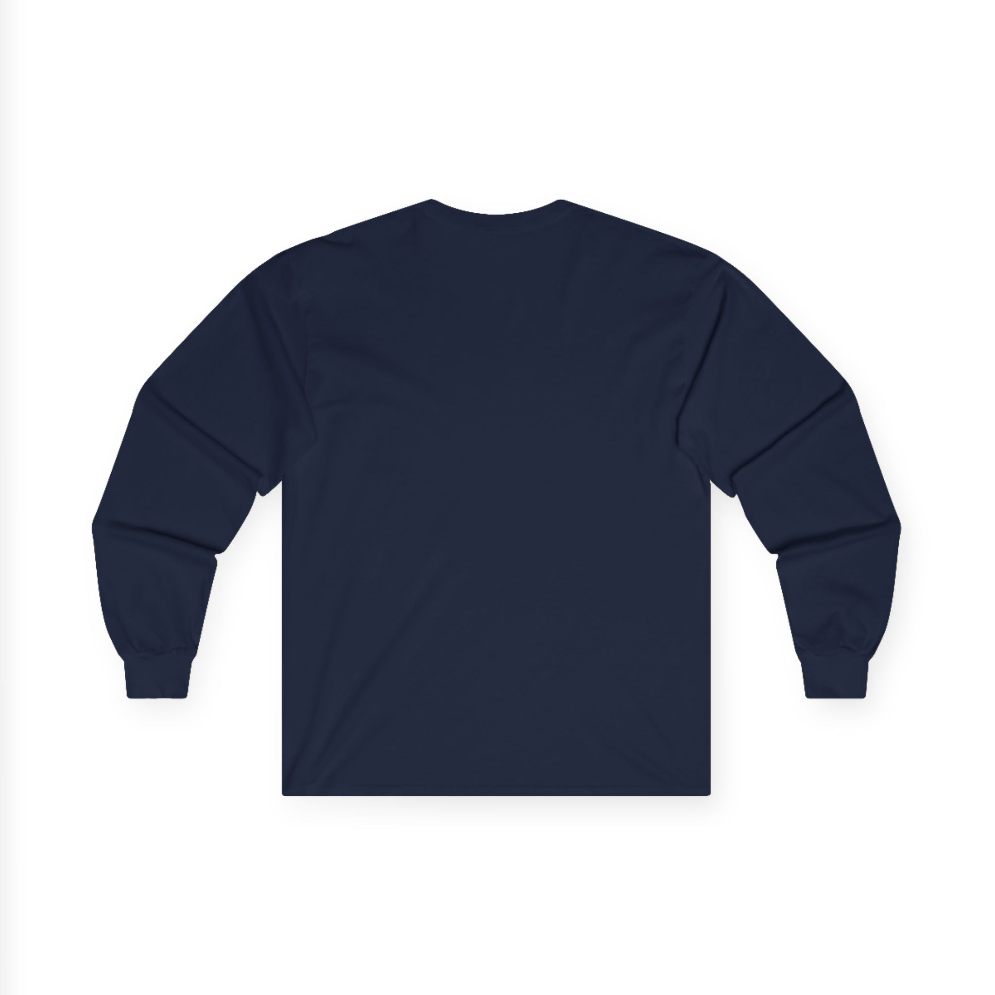 Navy blue long-sleeve shirt on a white background