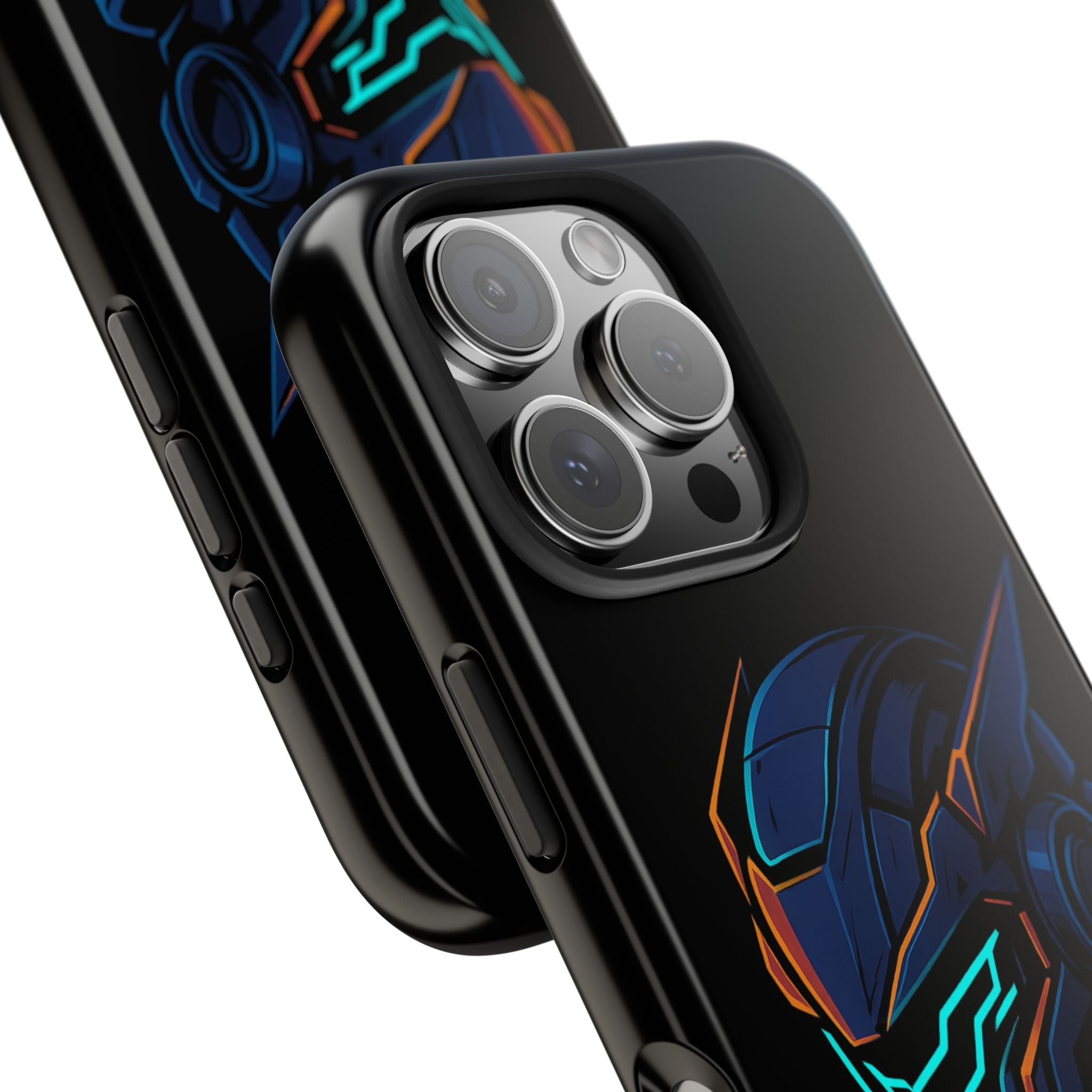 Cyberpunk Helmet iPhone Case – Futuristic Neon Tough Phone Cover