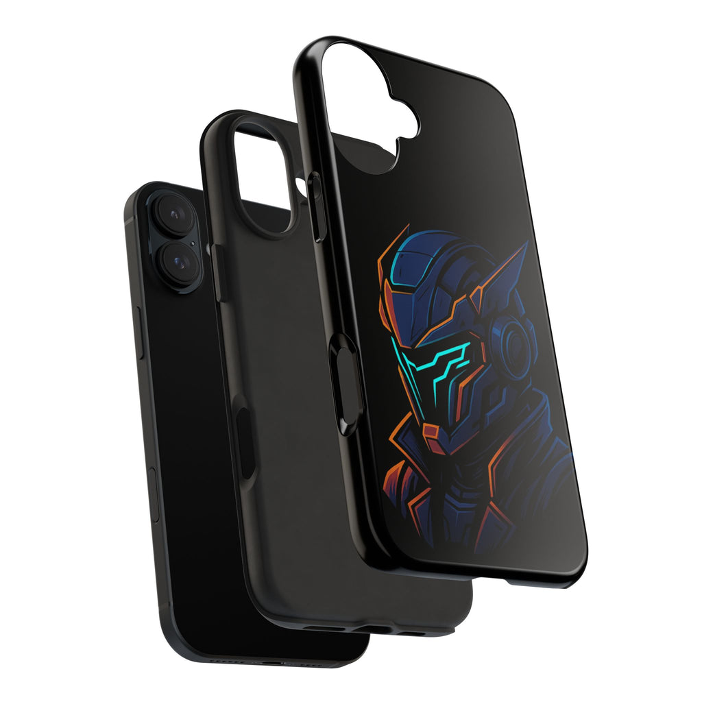 Cyberpunk Helmet iPhone Case – Futuristic Neon Tough Phone Cover