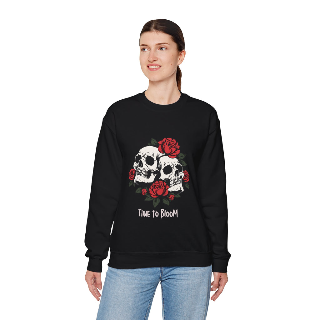 Time to Bloom Skull & Rose Sweatshirt – Gothic Floral T- Shirt